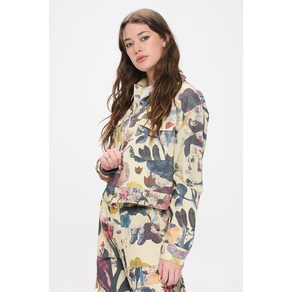 SM Wardrobe Botanical Print Button Down Denim Jacket - Picture 3 of 6